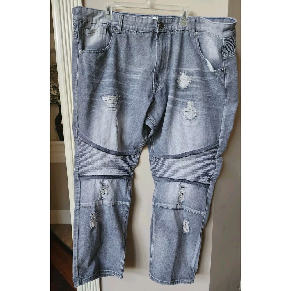 Beat & Rhythm Jeans Mens Size 40/32 B&R Jeans Gray Distressed Biker